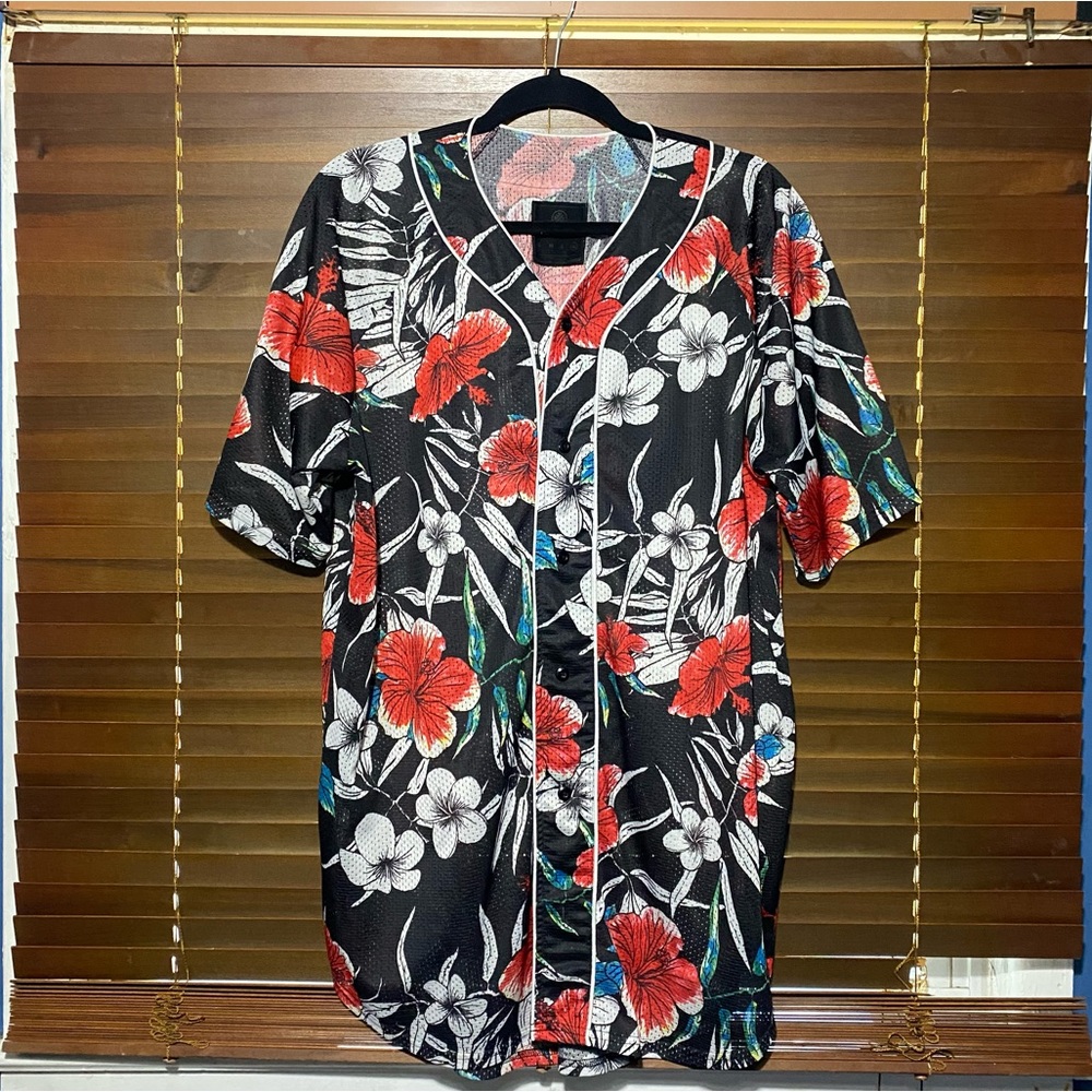 MENS XL FESTIVAL MESH FLORAL PRINT SHORT SLEEVE SHIRT